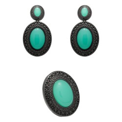 Conjunto Fane's Pedras Naturais Àgata Zircônias Metal Preto