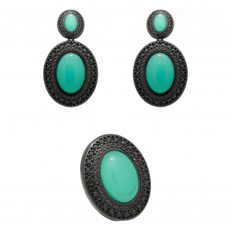 Conjunto Fane's Pedras Naturais Àgata Zircônias Metal Preto