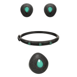 Conjunto Fane's Pedras Naturais Àgata Zircônias Metal Preto