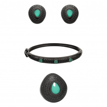Conjunto Fane's Pedras Naturais Àgata Zircônias Metal Preto