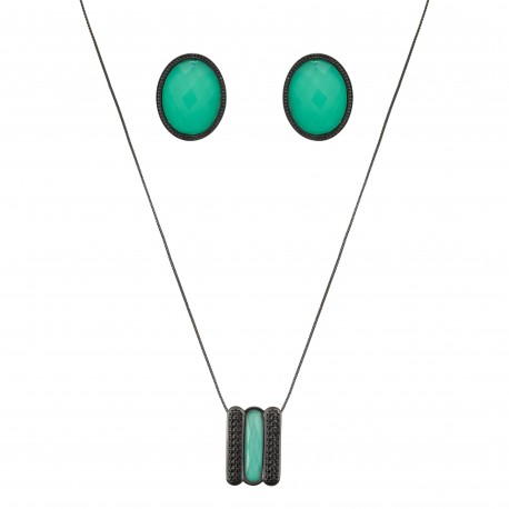 Conjunto Fane's Pedras Naturais Àgata Zircônias Metal Preto