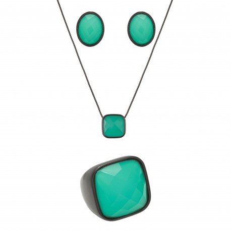 Conjunto Fane's Pedras Naturais Àgata Metal Preto