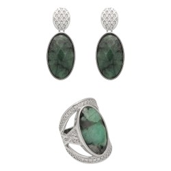Conjunto Fane's Pedras Naturais Jaspe Zircônias Metal Prata