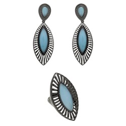 Conjunto Fane's Pedras Naturais Quartzo Azul Metal Grafite