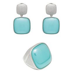 Conjunto Fane's Pedras Naturais Àgata Azul Metal Prata