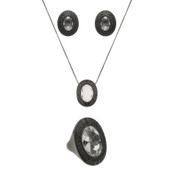 Conjunto Fane's Pedras Naturais Cristais Zircônia Metal Preto