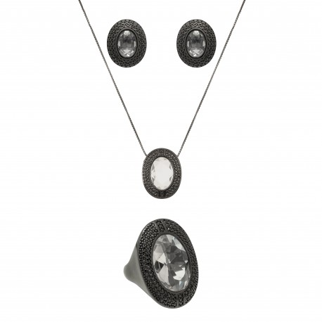 Conjunto Fane's Pedras Naturais Cristais Zircônia Metal Preto