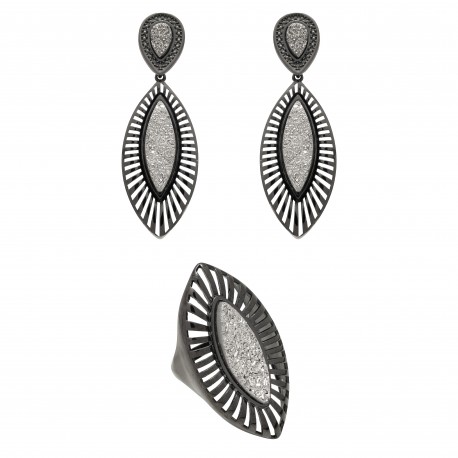 Conjunto Fane's Pedras Naturais Drusa Metal Preto