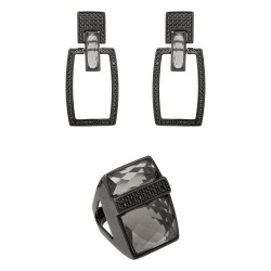 Conjunto Fane's Pedras Naturais Cristais Zircônias Metal Preto