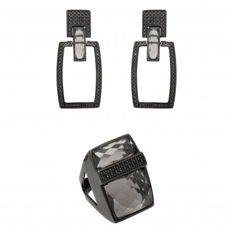 Conjunto Fane's Pedras Naturais Cristais Zircônias Metal Preto