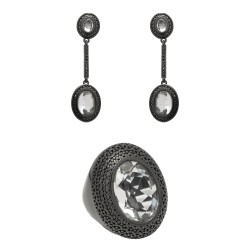 Conjunto Fane's Pedras Naturais Cristais Zircônias Metal Preto