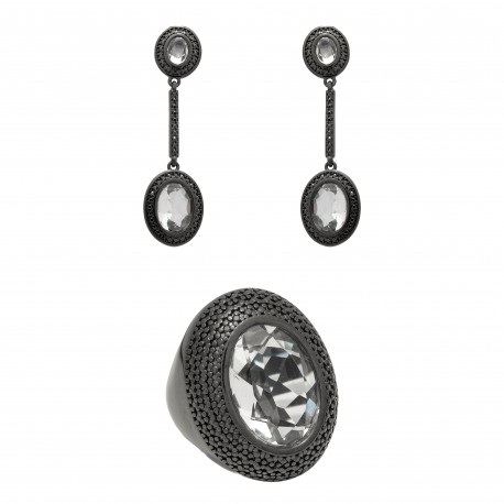 Conjunto Fane's Pedras Naturais Cristais Zircônias Metal Preto