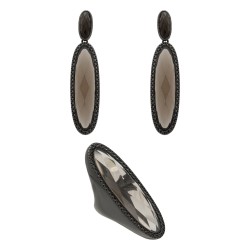 Conjunto Fane's Pedras Naturais Cristais Zircônias Metal Preto