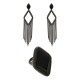 Conjunto Fane's Pedras Naturais Zircônias Franjas Metal Preto