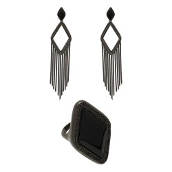 Conjunto Fane's Pedras Naturais Zircônias Franjas Metal Preto
