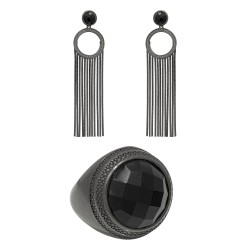 Conjunto Fane's Pedras Naturais Zircônias Franjas Metal Preto