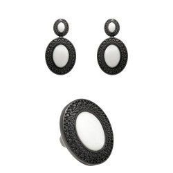 Conjunto Fane's Pedras Naturais Madrepérola Zircônias Preto