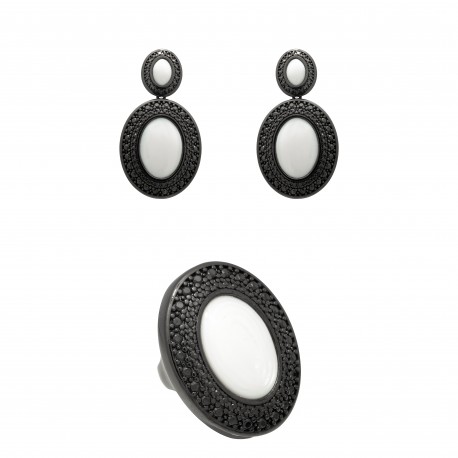 Conjunto Fane's Pedras Naturais Madrepérola Zircônias Preto
