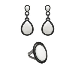 Conjunto Fane's Pedras Naturais Madrepérola Zircônias Preto