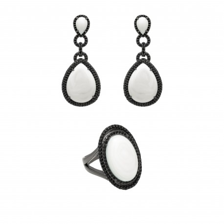 Conjunto Fane's Pedras Naturais Madrepérola Zircônias Preto