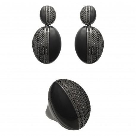 Conjunto Fane's Pedras Naturais Zircônias Metal Preto