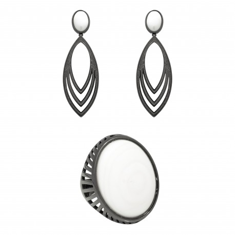 Conjunto Fane's Pedras Naturais Dolomita Metal Preto