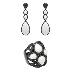 Conjunto Fane's Pedras Naturais Dolomita Zircônias Metal Preto
