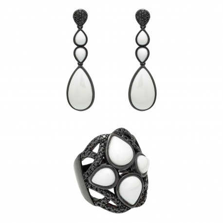 Conjunto Fane's Pedras Naturais Dolomita Zircônias Metal Preto
