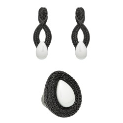 Conjunto Fane's Pedras Naturais Dolomita Zircônias Metal Preto
