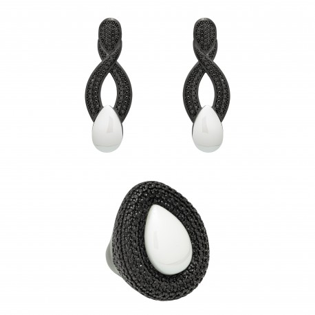 Conjunto Fane's Pedras Naturais Dolomita Zircônias Metal Preto