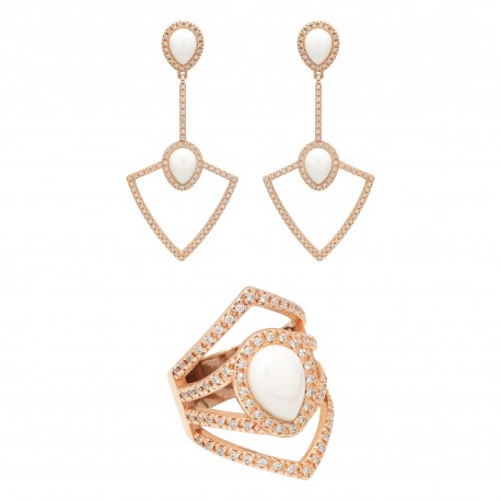 Conjunto Fane's Pedras Naturais Dolomita Zircônias Metal Rose