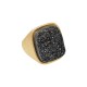 Anel Fane's Pedras Naturais Drusa Negra Metal Ouro