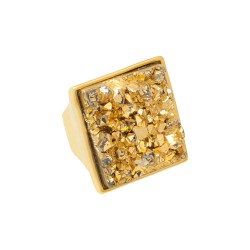Anel Fane's Pedras Naturais Drusa Ouro Metal Ouro