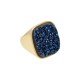Anel Fane's Pedras Naturais Drusa Azul Royal Metal Ouro