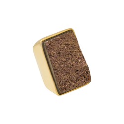 Anel Fane's Pedras Naturais Drusa Bronze Metal Ouro