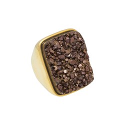 Anel Fane's Pedras Naturais Drusa Bronze Metal Dourado