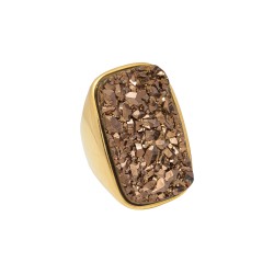 Anel Fane's Pedras Naturais Drusa Bronze Metal Dourado