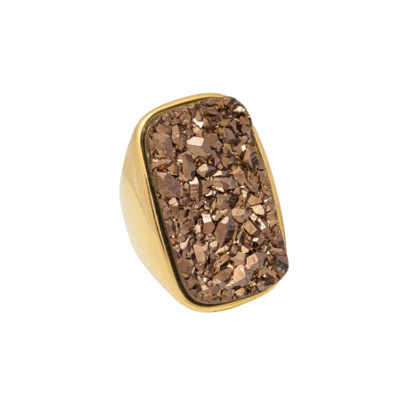 Anel Fane's Pedras Naturais Drusa Bronze Metal Dourado