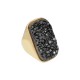 Anel Fane's Pedras Naturais Drusa Negra Metal Dourado