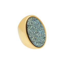 Anel Fane's Pedras Naturais Drusa Cianita Verde Metal Dourado