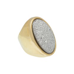 Anel Fane's Pedras Naturais Drusa Platina Metal Dourado