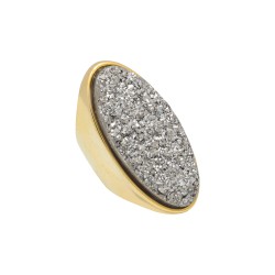 Anel Fane's Pedras Naturais Drusa Platina Metal Dourado