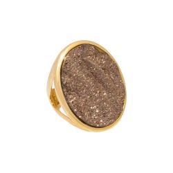 Anel Fane's Pedras Naturais Drusa Bronze Metal Dourado