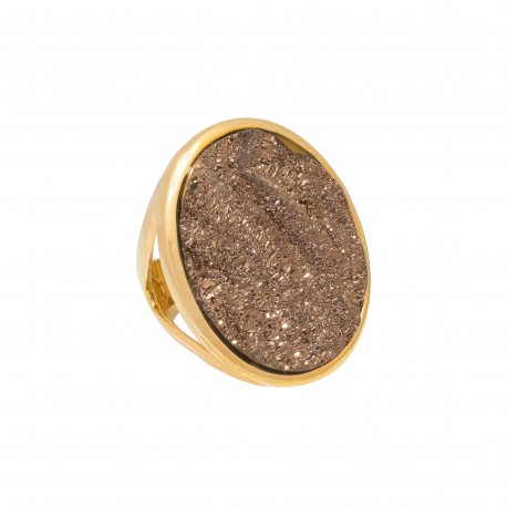 Anel Fane's Pedras Naturais Drusa Bronze Metal Dourado