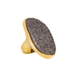 Anel Fane's Pedras Naturais Drusa Titânio Metal Dourado