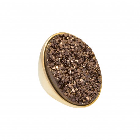 Anel Fane's Pedras Naturais Drusa Bronze Metal Dourado