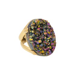 Anel Fane's Pedras Naturais Drusa Ametista Metal Dourado