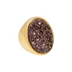 Anel Fane's Pedras Naturais Drusa Bronze Metal Dourado