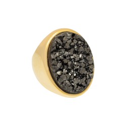 Anel Fane's Pedras Naturais Drusa Negra Dourado