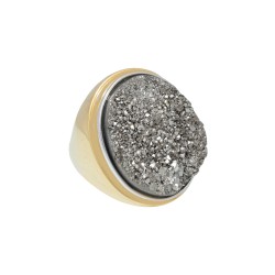 Anel Fane's Pedras Naturais Drusa Platina Metal Dourado